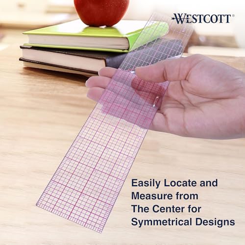 Westcott 8ths Graph Transparent Beveled Edge Ruler, Zero Centering Scale, Durable Laminated Finish,12-Inch, Measuring Tool for School, Office, Drafting, Sewing, Engineering, School Supplies, 12 Pack - size: 12-Pack