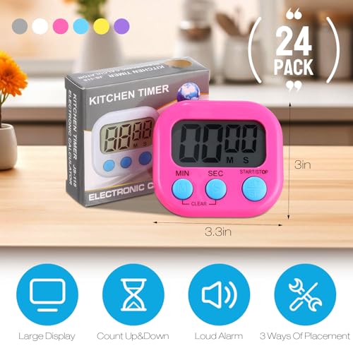 Weewooday 24 Pcs Digital Kitchen Timer Bulk for Cooking - color: Novel Color