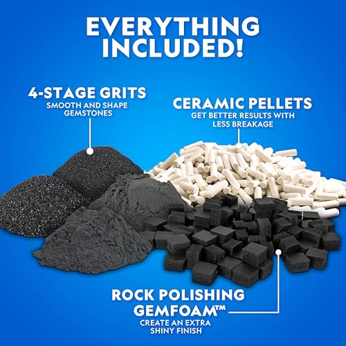 NATIONAL GEOGRAPHIC Rock Tumbler Grit & Media Refill Kit – Rock Polishing Supplies Kit, 4-Stage Silicon Carbide Bulk Grit, 1.5 Pounds of Ceramic Pellets, Stone Tumbling & GemFoam Polishing Media - style: Complete Media Kit