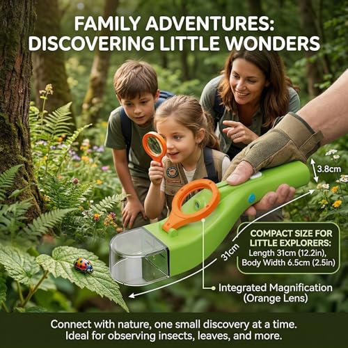 Bug Catcher Kit for Kids 6X Magnifying Glass, STEM Outdoor Exploration Toy - color: Green