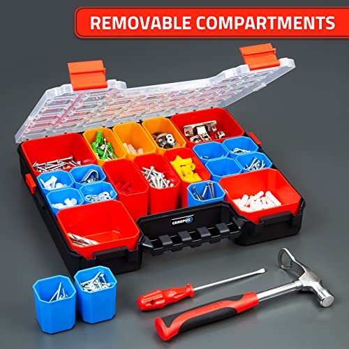 CANOPUS Small Parts Organizer Box with Removable Compartments, Portable Plastic Toolbox for Hardware, Screws, Bolts, and Nails Storage Case, 16 inch