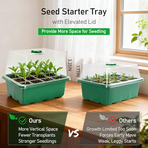 MIXC 10 Pack Seed Starter Tray, 120 Cell Stater Kit with Elevated Lid Green - color: Green, size: 12 Cell-10 Packs-Elevated Cover