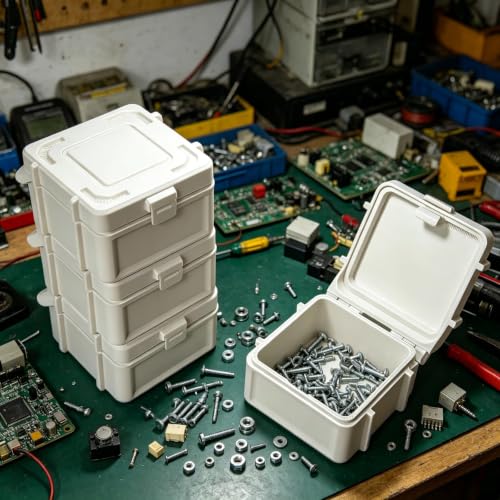 4 Pcs Stackable Small Parts Organizer, Snap Lock Seal Bin for Screws Nuts Electronics Hardware Storage (white) - color: white