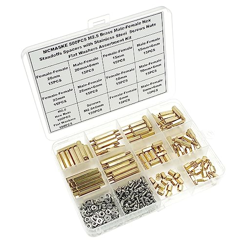 500PCS M2.5 Brass Male-Female Hex Standoffs Spacers Screws Nuts Flat Washers Assortment Kit;Female Lengths:6mm to 25mm - size: M2.5