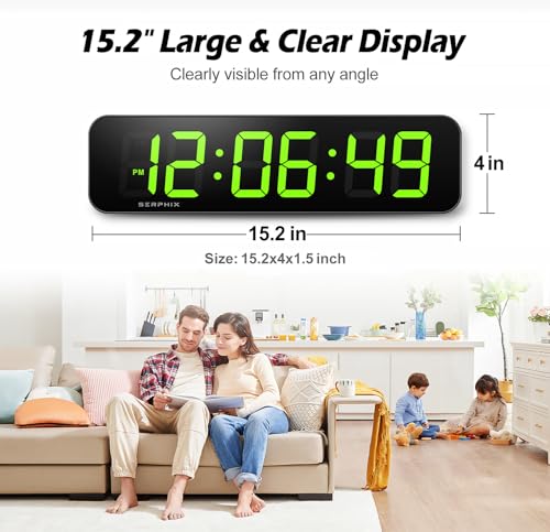 15.2" Large Digital Wall Clock with Seconds, Gym Clock Countdown Clock