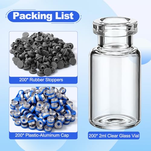 200 Pack 3ml Glass Vial Clear Empty Vials for Injection, Blue - color: Blue