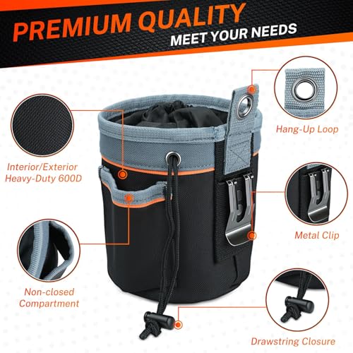 MELOTOUGH Tool Pouch Multi-Pack | Screw, Nail & Bolt Bag Set in 2 Sizes | Clip-On for Tool Belt & Vest | 1, 2 & Combo Pack, 600D Nylon - size: 1Pack