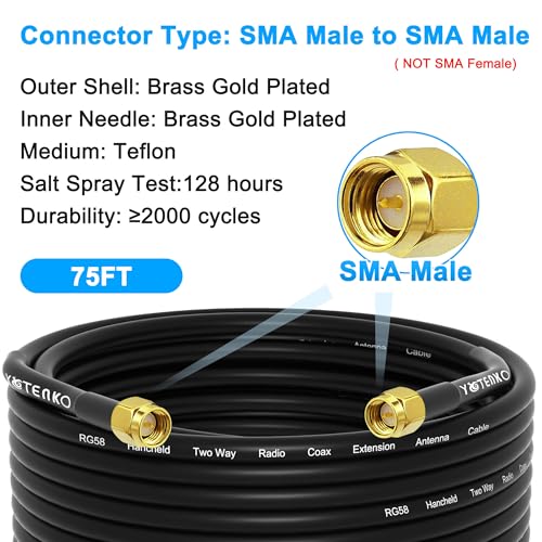 75FT SMA Male to Male RG58 Coaxial Cable Antenna Extension 50 Ohm - size: 75FT