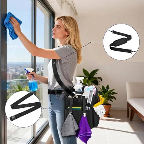 Ytonet Large Cleaning Bag, Adjustable Cleaning Caddy for Cleaning Supplies - color: Black, size: Large