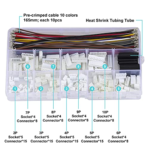 JST Connector Kit 2.0mm Pitch JST-PH 2.0 Female Connector with Premium 22AWG Pre-Crimped Cables,PH 2.0mm Connector 2/3/4/5/6/7/8/9/10 Pin Female Housing (PH-MM-Kit) - size: JST-2.0MM-PH