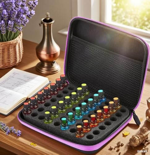 Essential Oil Storage Bag, 63 Slots Portable Aromatherapy Essential Oil Storage Bag Case Collision Proof 16mm Aperture No Leakage Oil Protect Organizer for Travel(purple) - color: purple