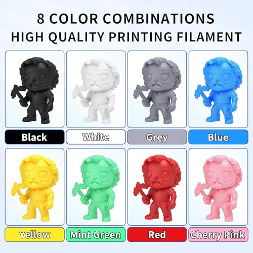 RAMBERY 3D Printer Filament Bundle, PLA Plus Filament 1.75mm, 8 Colors PLA+ Filament, Dimensional Accuracy +/- 0.02mm, 8 Pack 250g Spool, Black/White/Red/Yellow/Gray/Blue/Pink/Mint Green - color: Black/White/Red/Yellow/Gray/Blue/Pink/Mint Green
