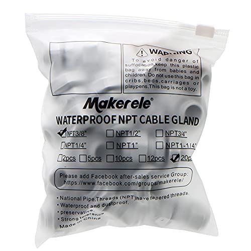 MAKERELE 3/8” NPT Cable Glands Kit Waterproof Strain Relief Connector - color: Grey, size: 3/8" 20pcs BAG