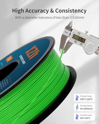 PLA Filament 1.75mm Green 1KG, Neatly Wound, 3D Printer Filament Dimensional Accuracy +/- 0.02mm, 1kg Spool(2.2lbs) Fit Most FDM 3D Printers - color: Green