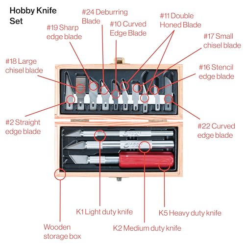 Excel Blades 13-Piece Precision Hobby Knife Set, Wooden Storage Case - color: Hobby Knife Set (Wooden Chest)