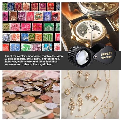 10X Pocket Jewelry Loupe,Foldable Magnifier,Loop Magnifier Jewelers Magnifying Glass Mini Loupe for Jewelry, Coins and Stamps