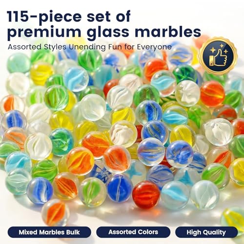 POPLAY Marbles for Kids, 115PCS Cat Eye Glass Marble, Mixed 6 Colors with Gift Box, for Chinese Checkers Board Games, Party Favor Gifts - style: cat's eye marbles