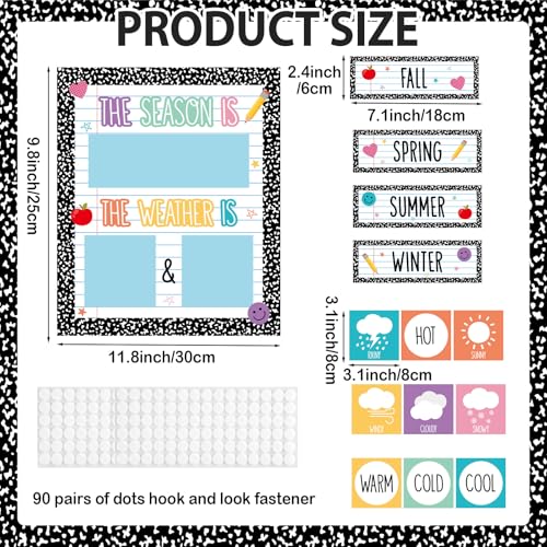 Composition Notebook Season and Weather Calendar Bulletin Board Season Calendar Posters with Weather Cards Hook and Loop Dots for Classroom Wall Decor Preschool Kindergarten Student Teacher Supplies - style: Composition Notebook