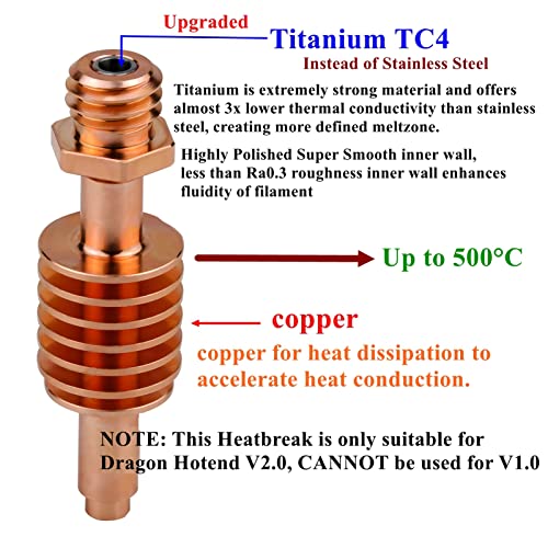 Upgrade Dragon Hotend V2 Heatbreak Core Titanium Copper Standard Flow Feeding Tube Repair Parts High Temperature Compatible with Voron Prusa MK3 3D Printer Phaetus Dragon New SF V2.0 (SF heatbreak) - style: SF heatbreak