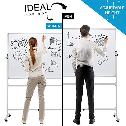 Mobile Dry Erase Board & Cork Board Magnetic Whiteboard on Wheels (Aluminium Frame) 36"x24" Portable White Boards with Rolling Stand for Classroom, Office, Home
