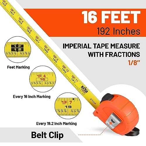 ValueMax Tape Measure 16FT, 3 Pack Retractable Easy Read Measuring Tape