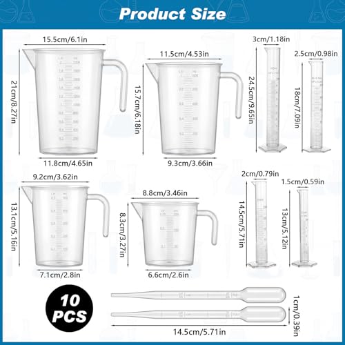 33 Pcs Beakers Test -tubes Set Plastic Measuring Cups Graduated Cylinders Long-tube Funnels Plastic Flasks Fish Bait Measuring Cup Straight-handled Cups Droppers for Science Lab DIY