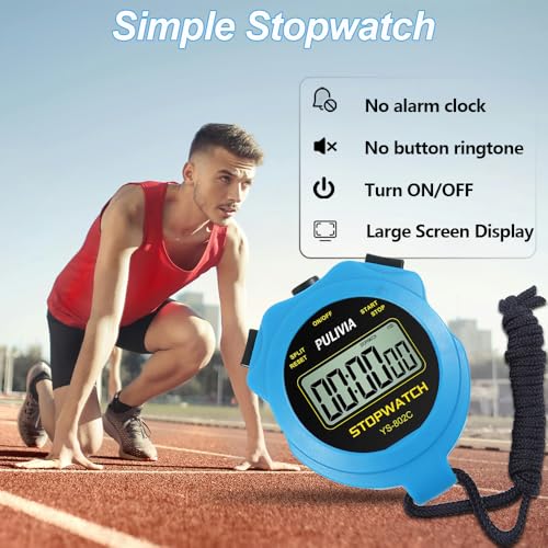 Digital Stopwatch Timer Only Stopwatch with ON/Off, NO Bell No Whistle Silent Basic Operation Children Friendly, PULIVIA Sport Stop Watch for Coaches Kids Swimming Running