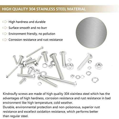 1504 Pieces Button Head Socket Cap Screws Nuts Washers Kit, Kindroufly M2 M3 M4 Screw Assortment Kit, Machine Screws, 304 Stainless Steel, Fully Machine Thread, Silver - size: Button Head