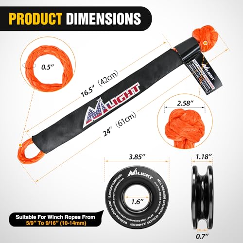 Nilight Synthetic Soft Shackle & Recovery Ring Kit - color: 1Pc Shackles Orange + Snatch Ring