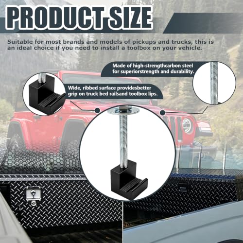 Truck Tool Box Tie Down, Toolbox Mounting Kit, Universal Fit Toolbox Tie Downs Crossover with Screws and Washers, Upgraded J Hook Crossover Tool Box fit for Pickup Truck Tool Box Mount Tie Down - color: Black