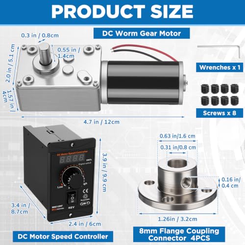 Sabary 6 Piece 12v 12rpm Dc Worm Gear Motor Kit with 20a Pwm Speed Controller for Forward and Reverse Control, High Torque Self-Locking Motor for DIY Automation, Robotics(Digital Display Controller) - style: Digital Display Controller