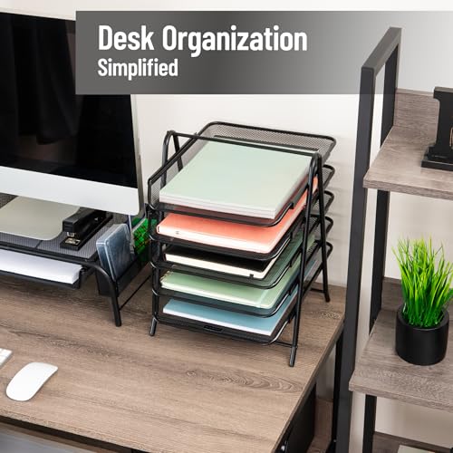 Mind Reader 5-Tier Paper Tray Organizer, Vertical Desktop File Storage Rack, Office, Metal Mesh, Black - color: Black, size: 11.8" x 14" x 15"