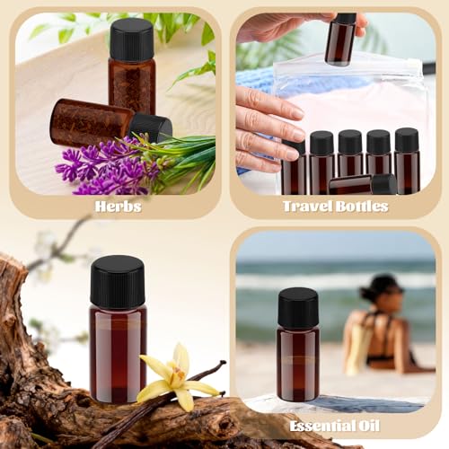 LemonRoad 200 Pcs 10 ml Plastic Vials with Screw Caps and Plastic Stoppers - color: Amber