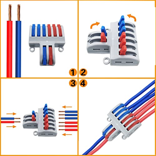 CESFONJER Compact Wire Connectors, SPL-62 7 pcs Lever Nut Assortment Conductor, Quick Wiring Connector, for Electrical Wires Solid Stranded Flexible (2 in 6 Out) - color: set3