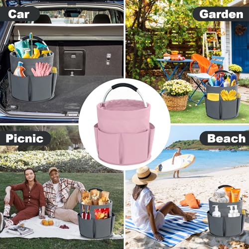 Cleaning Caddy with Handle, Cleaning Supplies Organizer Collapsible Bucket - color: Pink