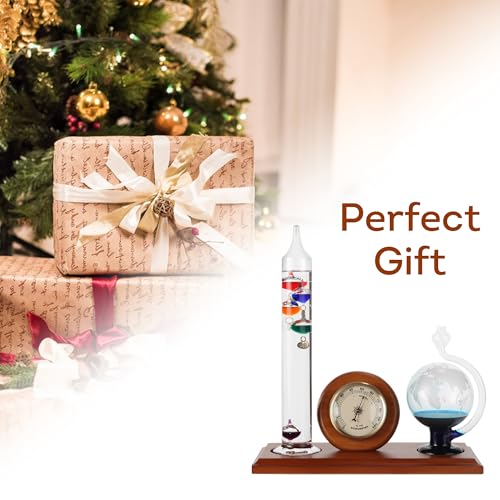 Lily's Home Analog Weather Station with Galileo Thermometer, Glass Barometer, and Analog Hygrometer, Ideal Gift for Friends and Family, Indoor & Outdoor Home Décor (10.5 in x 12 in) - style: Analog Weather Station