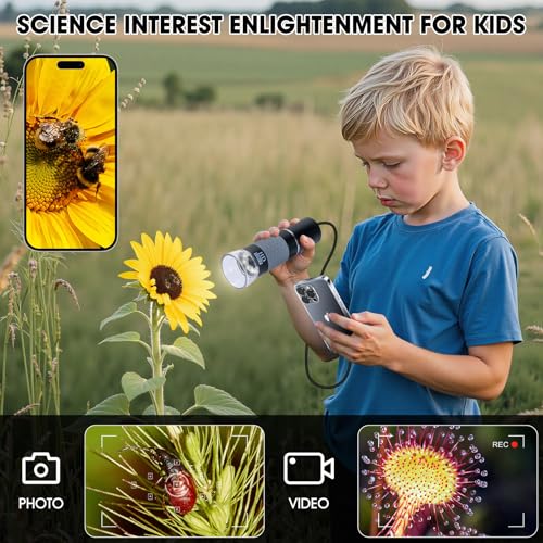 1080P USB Digital Microscope with Metal Stand, 50X-1000X Handheld Microscope Camera with 8 LED Lights Compatible with iPhone/Android/Windows/Mac - color: Black