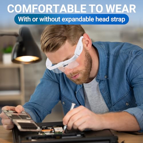 YOCTOSUN Magnifying Glass with Light, 0.75X-4.0X Magnifying Glasses, Head Magnifier Glasses with 3 LED Lights and 5 Lenses, Rechargeable Hands Free Headset Magnifier for Close Work Crafts Jewelry - color: White