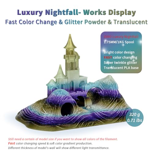 ZIRO PLA Filament 1.75mm, Sparkle Glitter Transluent Base, Luxury Nightfall - color: Luxury Nightfall