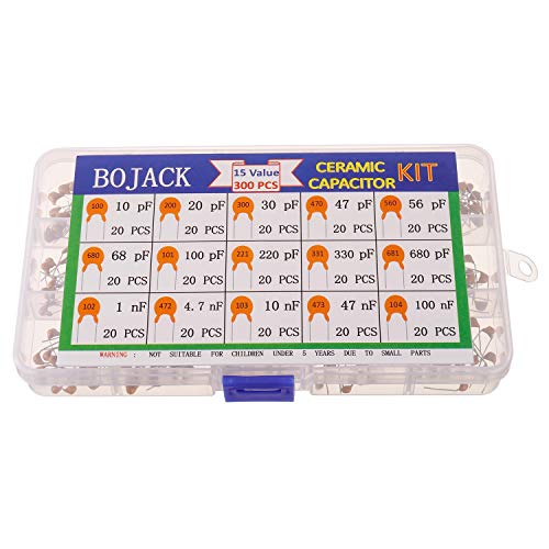 BOJACK 15 Values 300 Pcs Ceramic Capacitor 10 20 30 47 56 68 100 220 330 680 pF & 1 4.7 10 47 100 nF Multilayer Monolithic Ceramic Capacitor Assortment Kit - size: 10pF-680pF,1nF-100nF