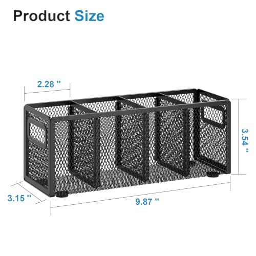 Marbrasse Mesh Pen Holder for Desk, Pencil Holder Desk Organizer 3 Adjustable Compartments, Pencil Cup with Handle Perfect for Classroom, Office, Home, Makeup, Art (4 Compartments - Black) - color: 4 Compartments - Black, size: 8.98" x 3.15" x 3.54"