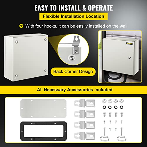 VEVOR NEMA Steel Enclosure, 16 x 16 x 6'' NEMA 4X Steel Electrical Box, IP66 Waterproof & Dustproof, Outdoor/Indoor Electrical Junction Box, with Mounting Plate - size: 16 x 16 x 6