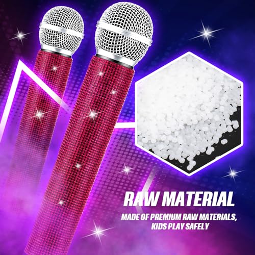 Sanwuta Fake Microphone Prop Sparkly Bling Rhinestones Plastic Play Microphone Pretend Glitter Bedazzled Mic for Cosplay Party Costume(Dark Pink) - color: Dark Pink