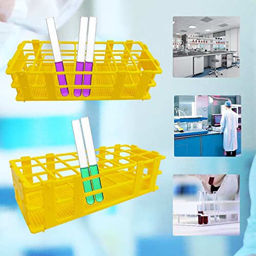 3 Packs Plastic Test Tube Rack, 21 Holes Lab Test Tube Rack Holder for 30mm Test Tubes,Yellow, Detachable (Yellow21)