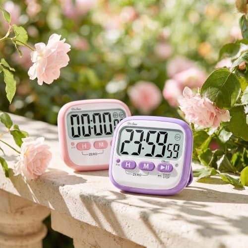 Antonki 2 Pack Classroom Timers for Kids Teachers, Magnetic Countdown Digital Kitchen Timer for Cooking, Study, Exercise, Games, Time Mangement - Loud/Silent Mode - Battery Included - color: Pink & Purple