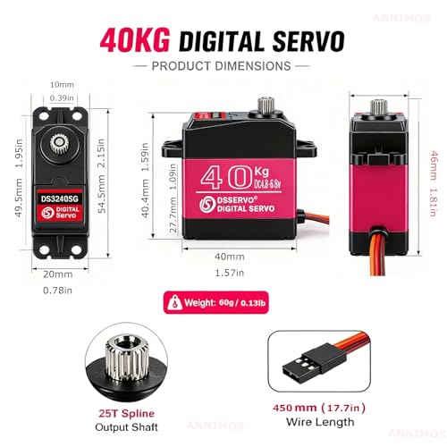 RC Servo Motor, 40kg High Torque Waterproof Digital Servo, Stainless Steel Gear for 1/8 1/10 RC Car Truck Crawler - size: 40kg-270°