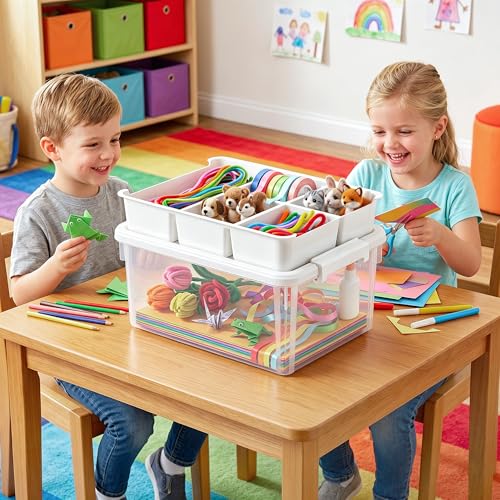 Citylife 17QT 2-Pack Toy Organizer Craft Storage Buildable Lid Movable Tray - size: 2 Packs-17 QT