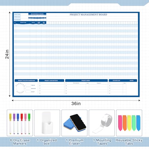 Lincia Large Magnetic Gantt Chart Whiteboard Kit 24" x 36" - style: Gantt