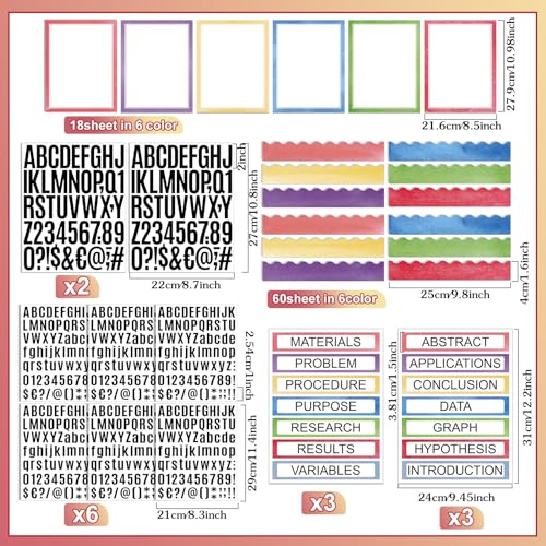 Sinload 92 Pcs Science Fair Board Supplies 60 Trim Scalloped Poster Boards 18 Presentation Subtitles 6 Project Titles 8 Letter Sticker for Classroom Display Boards(Pastel,Wave) - color: Pastel, style: Wave