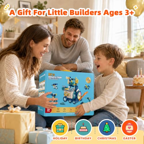 STEM Toys for Kids Ages 3-8, 190PCS Train Building Set with Toy Drill